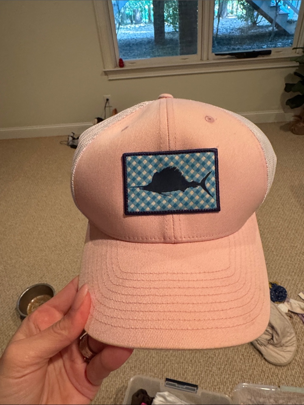 Pink Trucker Hat with Marlin Patch
